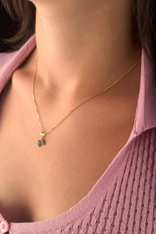 14ct Gold Fine Foxtail Turquoise Stone Butterfly Necklace-0