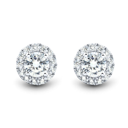 1 CTW AGI Certified Lab Grown Diamond Halo Stud Earrings in 14K White Gold (F-G/VS)-1