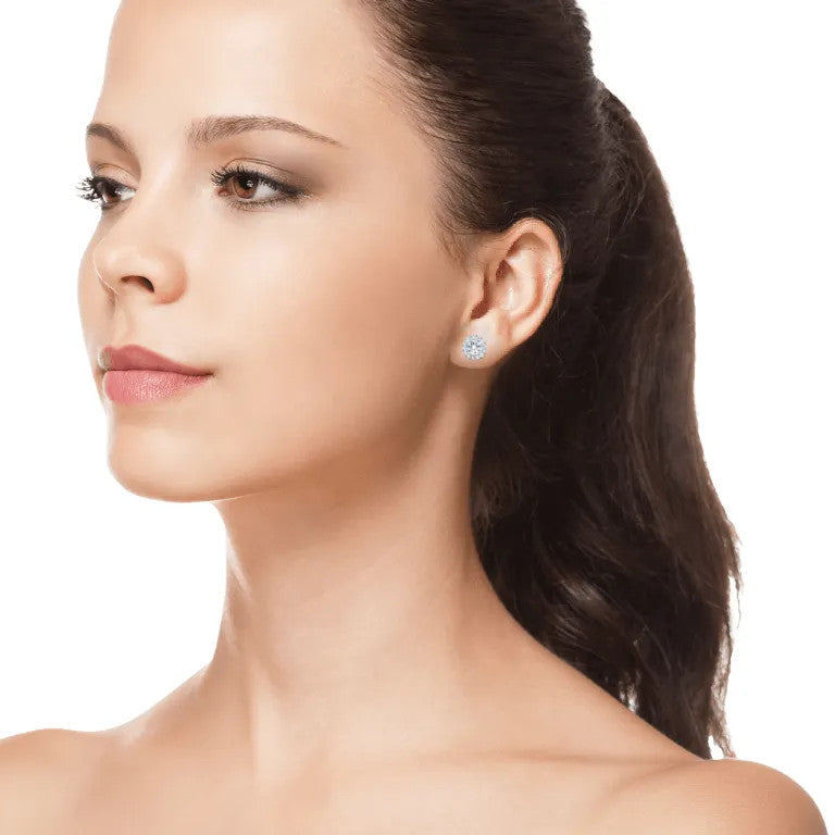 1 CTW AGI Certified Lab Grown Diamond Halo Stud Earrings in 14K White Gold (F-G/VS)-2