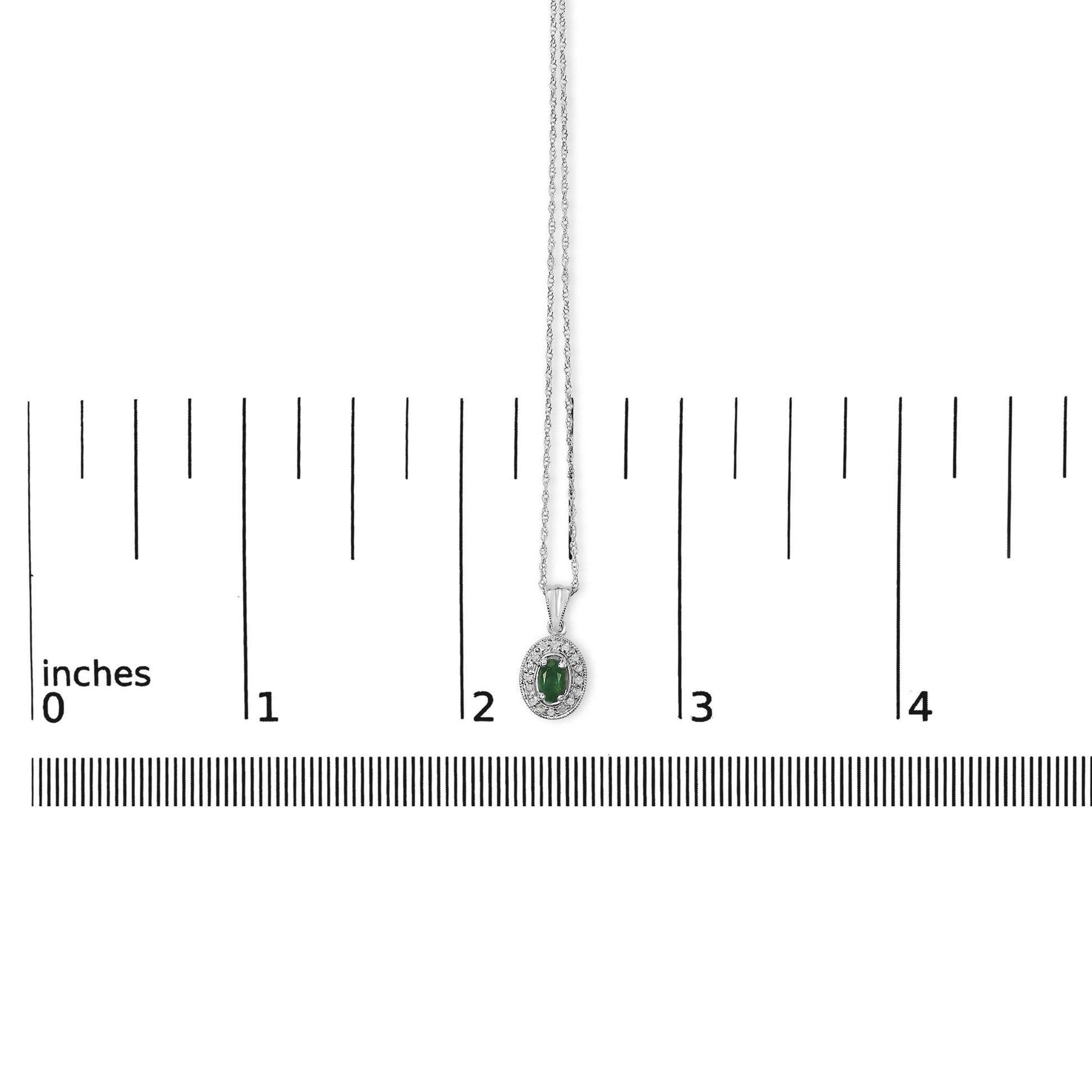 14K White Gold Oval Green Emerald and Diamond Halo Pendant Necklace - 18" Inches-4