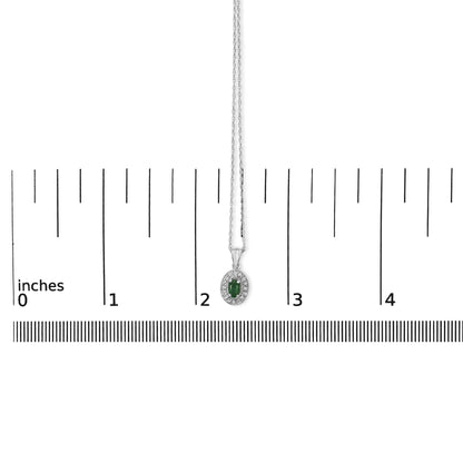 14K White Gold Oval Green Emerald and Diamond Halo Pendant Necklace - 18" Inches-4