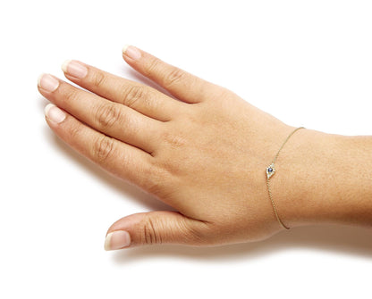 10K Yellow Gold Blue Sapphire and Diamond Accent Evil Eye Station Link Bracelet  (H-I Color, I1-I2 Clarity) - Size 7"-2