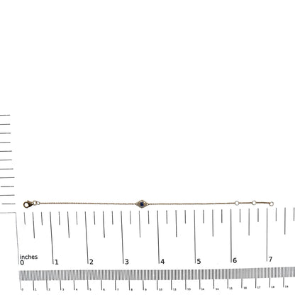 10K Yellow Gold Blue Sapphire and Diamond Accent Evil Eye Station Link Bracelet  (H-I Color, I1-I2 Clarity) - Size 7"-4