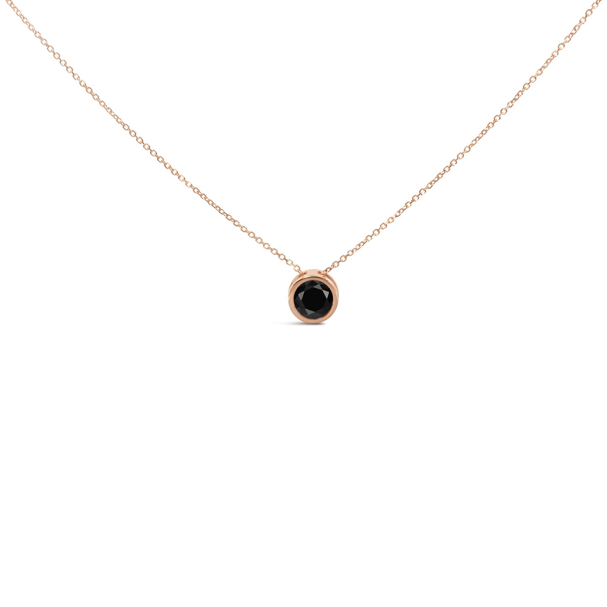 14K Rose Gold Bezel-Set Black Round Diamond Solitaire Pendant Necklace (Black Color, I2-I3 Clarity) - 18"-2