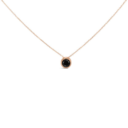 14K Rose Gold Bezel-Set Black Round Diamond Solitaire Pendant Necklace (Black Color, I2-I3 Clarity) - 18"-2