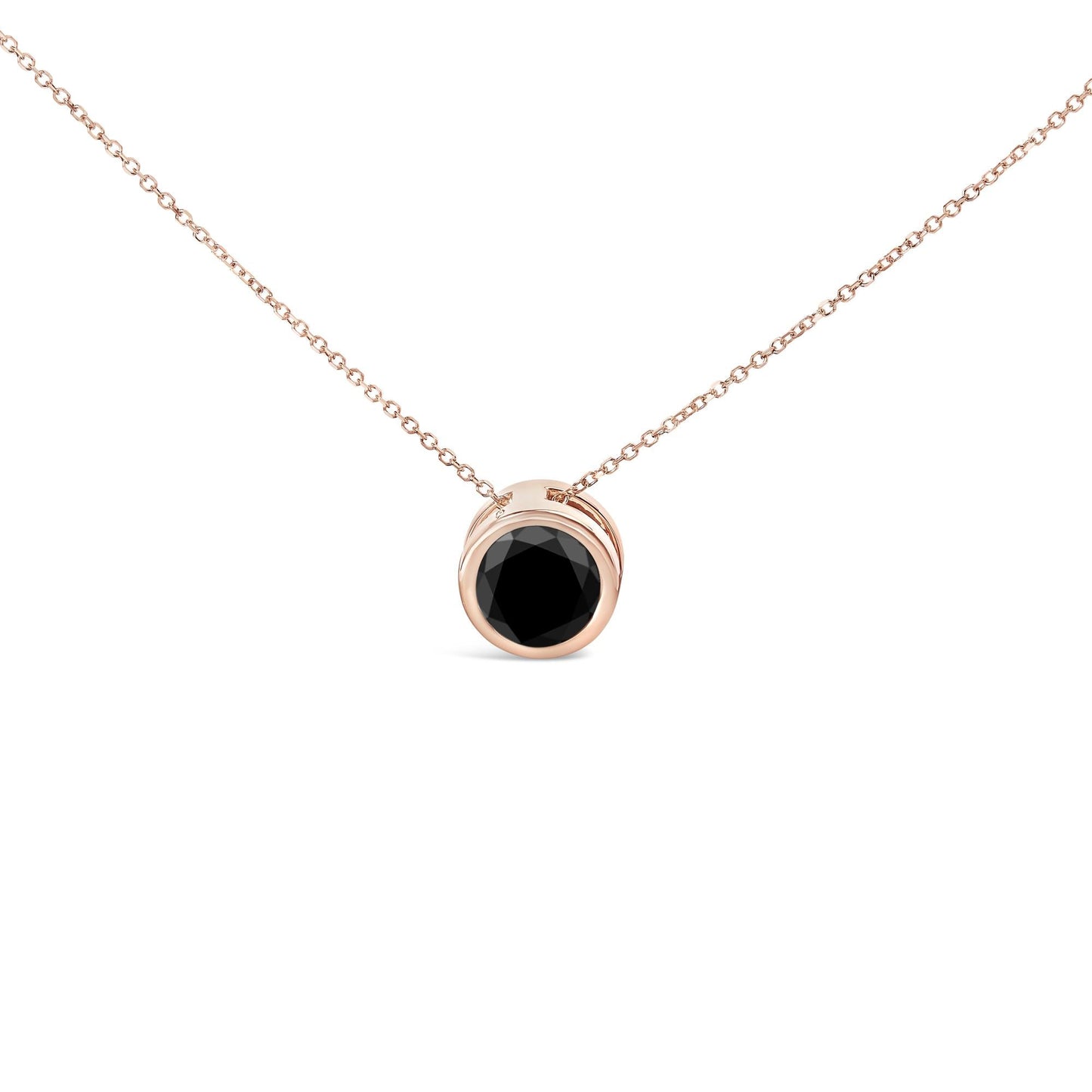 14K Rose Gold Bezel-Set Black Round Diamond Solitaire Pendant Necklace (Black Color, I2-I3 Clarity) - 18"-1