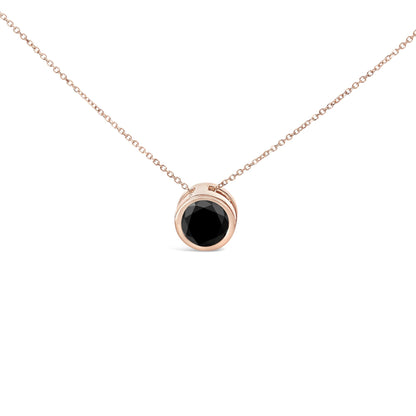 14K Rose Gold Bezel-Set Black Round Diamond Solitaire Pendant Necklace (Black Color, I2-I3 Clarity) - 18"-1