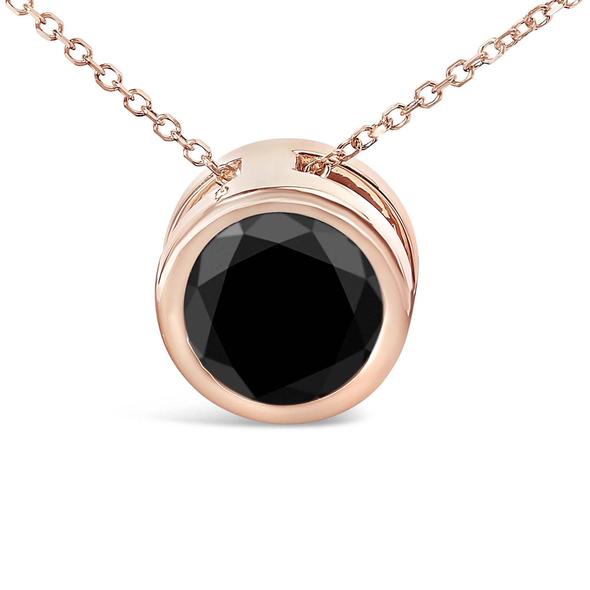 14K Rose Gold Bezel-Set Black Round Diamond Solitaire Pendant Necklace (Black Color, I2-I3 Clarity) - 18"-4