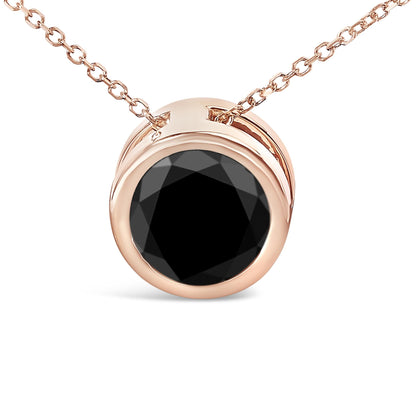 14K Rose Gold Bezel-Set Black Round Diamond Solitaire Pendant Necklace (Black Color, I2-I3 Clarity) - 18"-4