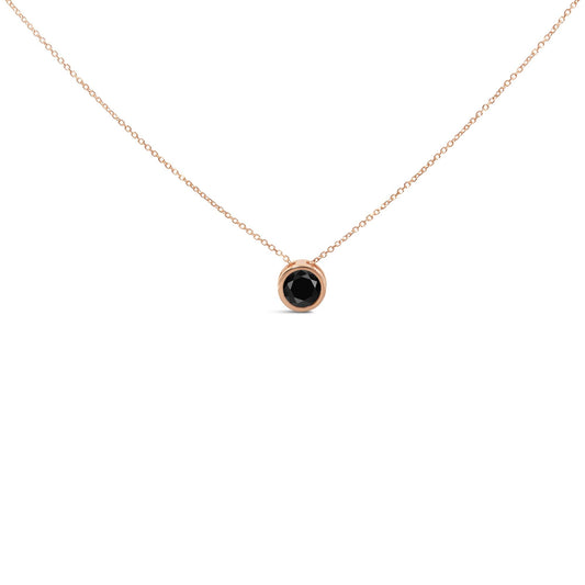 14K Rose Gold Bezel-Set Black Round Diamond Solitaire Pendant Necklace (Black Color, I2-I3 Clarity) - 18"-0