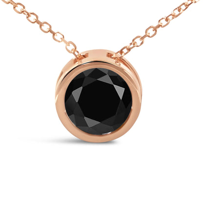14K Rose Gold Bezel-Set Black Round Diamond Solitaire Pendant Necklace (Black Color, I2-I3 Clarity) - 18"-3