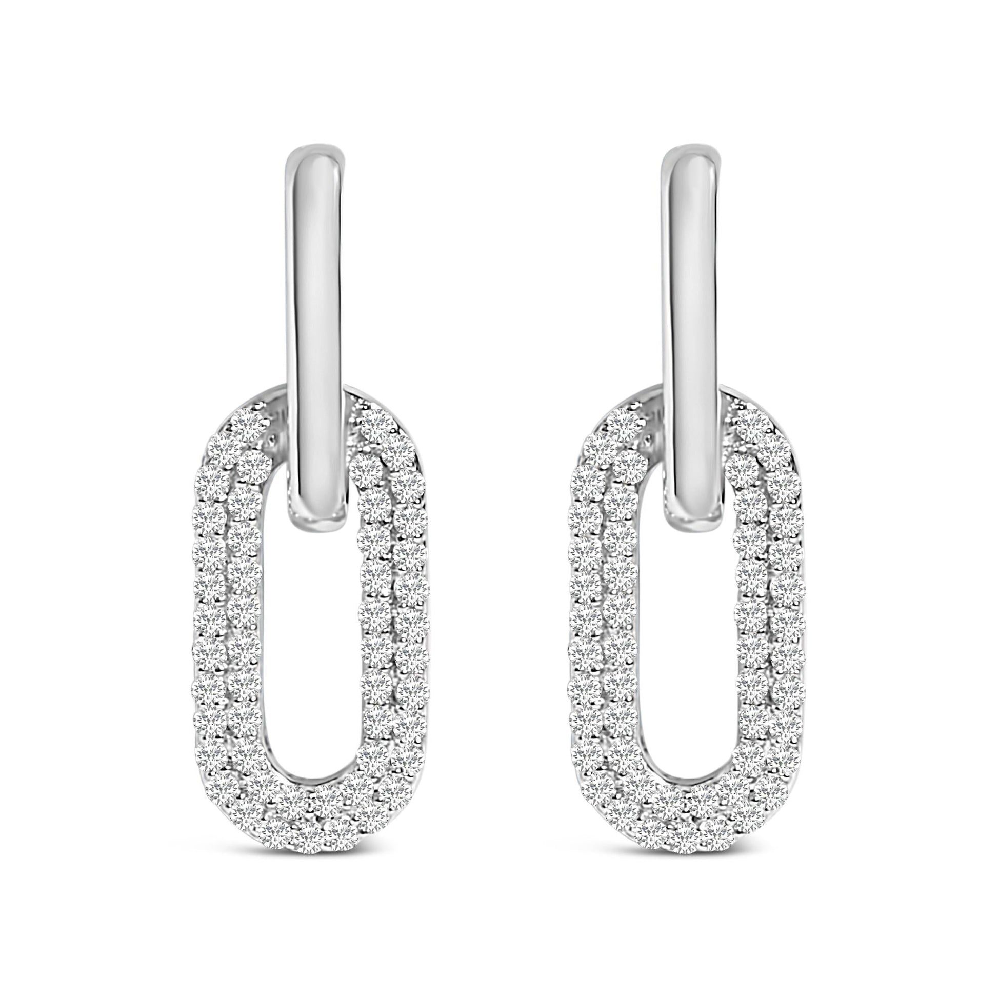 10K Gold 1/2 Cttw Lab Grown Diamond Dangling Paperclip Drop Earrings-1