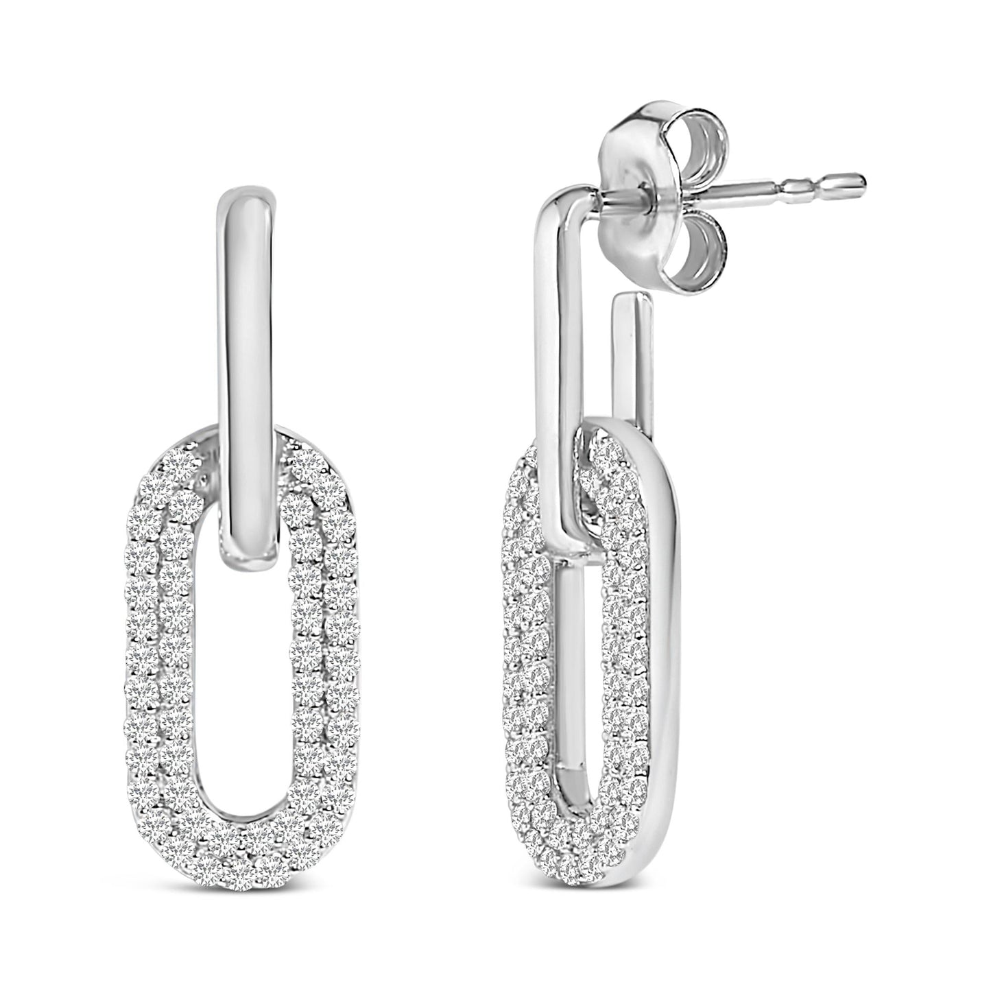 10K Gold 1/2 Cttw Lab Grown Diamond Dangling Paperclip Drop Earrings-3