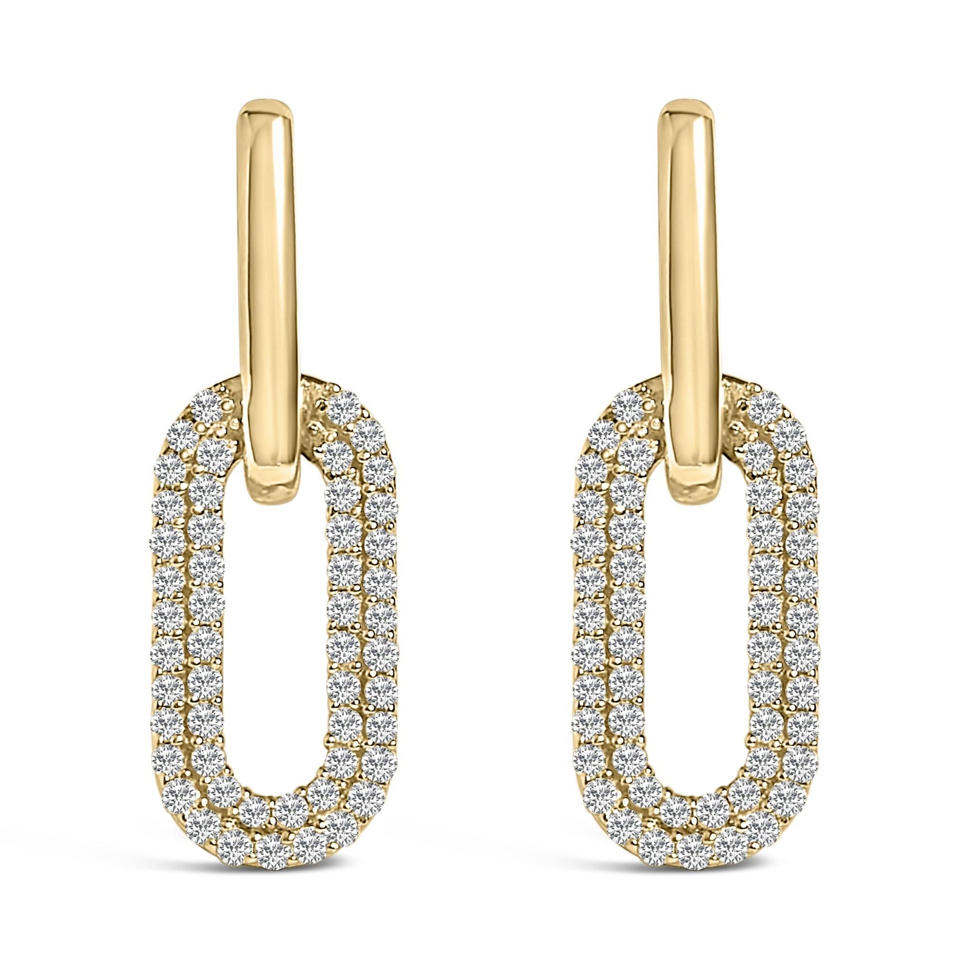 10K Gold 1/2 Cttw Lab Grown Diamond Dangling Paperclip Drop Earrings-0