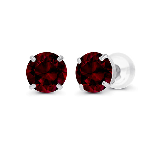 2.00 CTW Natural Red Garnet Stud Earrings in 14K White Gold - Handcrafted USA-0