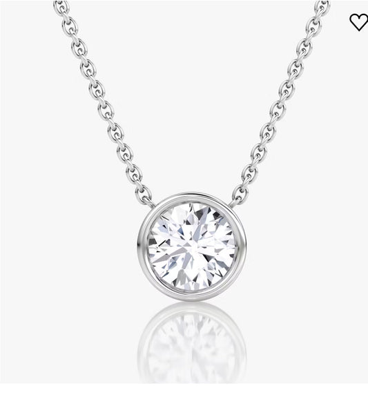 AGI Certified 1.00 Ctw Bezel Set Round Lab Grown Diamond Pendant - G/VS Clarity in Choice of 14K White or Yellow Gold-0